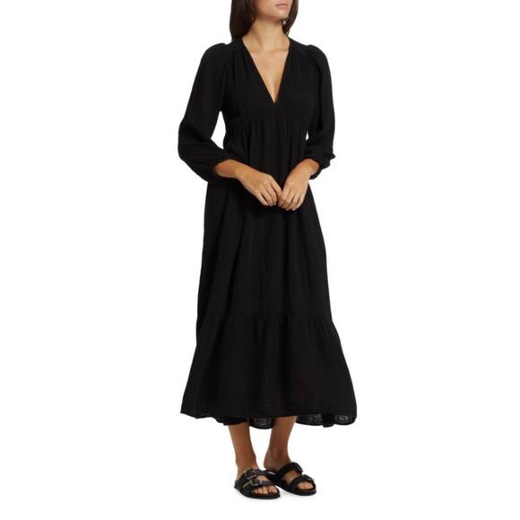 XIRENA Ella Tiered Cotton Gauze Maxi Dress in black - Picture 1 of 8